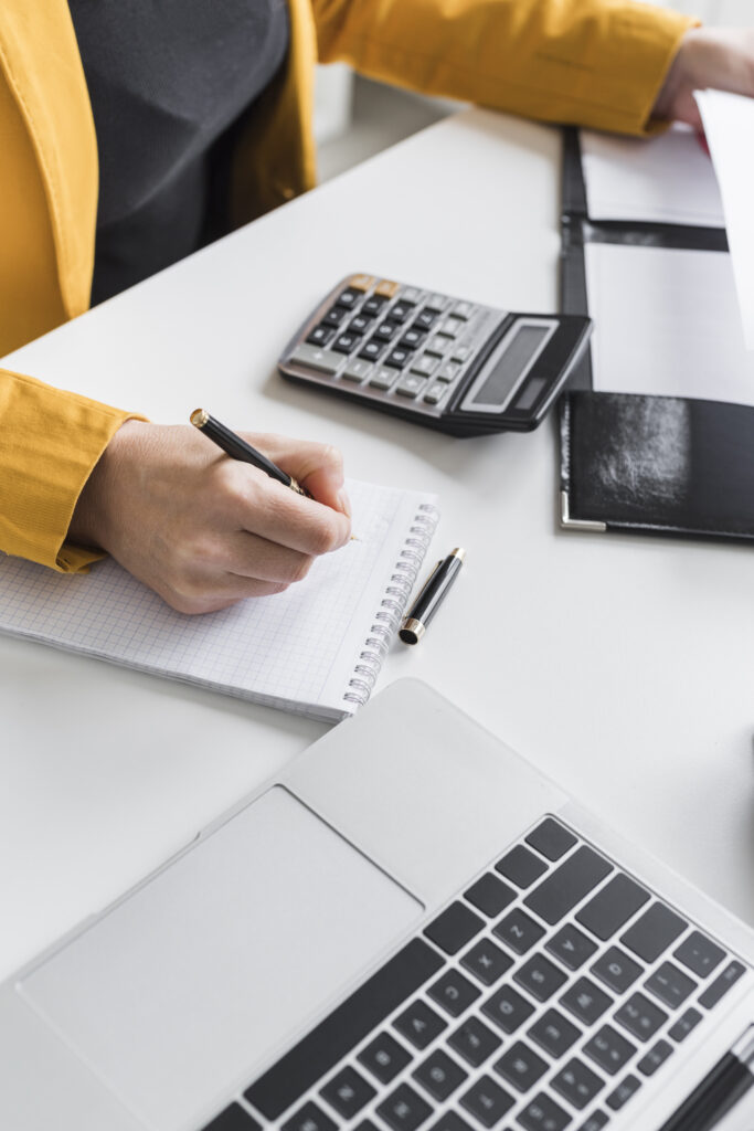 high-angle-woman-office-working